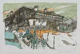 Bauernhaus mit Schlitten by Alois Carigiet, 1982, color lithograph, sold Dec 2017