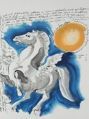 Pegasus by Hans Erni, 1976, watercolor, sold Dec 2017