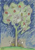 Baum mit Buchstaben by Ted Scapa, mixed media, sold Dec 2017