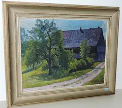 Bauernhaus in sommerlicher, baumbestandener Landschaft, 1916 by Paul Bodmer, oil on canvas, sold Dec 2017