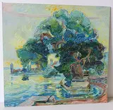 Uferpartie bei Ermatingen, 1968 by Johannes Diem, oil on canvas, offered Dec 2017