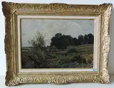 Landschaft mit kleinem Teich und Brücke by Otto Gampert, oil on canvas, sold Dec 2017