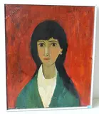 Portrait einer jungen, dunkelhaarigen Frau, 1953 by Leopold Haefliger, oil on canvas, sold Dec 2017