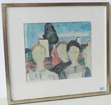 Figuren in einer Landschaft by Carl Roesch, 1961, oil on paper, sold Dec 2017