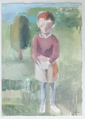 Kind in Landschaft stehend by Hans Rohner, watercolor, offered Dec 2017