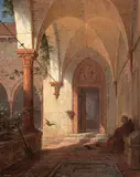 Blick in einen Kreuzgang by Ludwig Mecklenburg, 1860, oil on board, offered Sep 2017