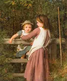 Kinder über einen Zaun kletternd by William Charles Thomas Dobson, 1891, oil on canvas, offered Sep 2017