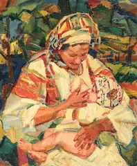 Mutter mit Kind by Gustáv Mallý, oil on canvas, sold Sep 2017