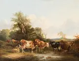 Kühe an der Tränke by England, 19.Jh., oil on canvas, offered Sep 2017