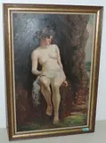 Weiblicher Akt in einer Landschaft by Marcus W. Pitts, oil on board, sold Sep 2017