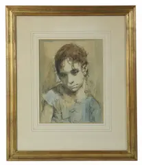 portrait of a girl by Conger Metcalf, ink and watercolor on paper, sold Jul 2026