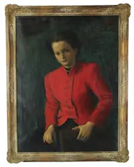 girl in red coat by Robert Philipp, oil on canvas, sold Jul 2026