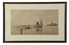 sailboats on river by Charles A. Platt, etching, sold Jul 2026