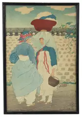 Morning Gossip by Elizabeth Keith, woodblock print, sold Aug 2026