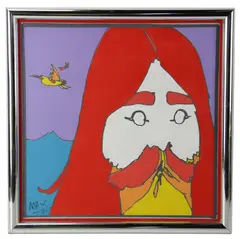 bearded man by Peter Max, acrylic on canvas featuring his signature colors, sold Aug 2026