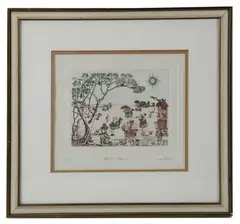 Fiesta Popular by Guillermo Silva Santamaria, etching, sold Aug 2026