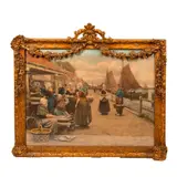 Chromolithograph on Paper by Fish Market, Large chromolithograph on paper after Belgian artist Henri H, sold Jun 2024