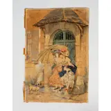Chromolithography on Board by Rainy Day, Very detailed chromolithograph on thick board of two 19th ce, sold Jun 2024