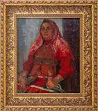 Portrait of a Bashkirian Woman by Fedor Kascheev, 1956, Oil on Board, sold Feb 2025