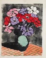 Anemones by Emilio Sánchez Font, Woodcut in Colors, sold Feb 2025