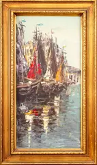 Sailboats Scene by F. Walters, Oil on Canvas, sold Feb 2025