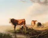 Bachlandschaft mit Rindern und Schafen, 1842 by Charles Humbert, oil on canvas, sold Sep 2017