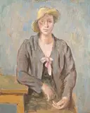 Femme au chapeau de paille" (Femme assise), 1937 by Wilhelm Gimmi, oil on canvas, sold Sep 2017