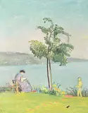 Sommer am Zürichsee in Rüschlikon, 1955 by Ernst Morgenthaler, oil on canvas, sold Sep 2017