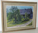 Bauernhaus in sommerlicher, baumbestandener Landschaft, 1916 by Paul Bodmer, oil on canvas, offered Sep 2017