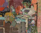 Mädchen mit weisser Henne", 1955 by Eugen Früh, oil on canvas, sold Sep 2017