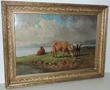 Weidende Kühe am Ufer des Genfersees, bei Le Bouveret, 1872 by Charles Humbert, oil on canvas, sold Sep 2017