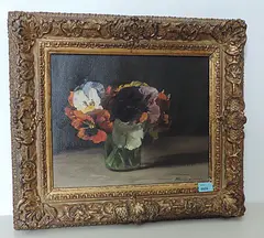 Stiefmütterchen in Wasserglas, 1954 by Werner Weber, oil on canvas, sold Sep 2017
