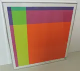 Diagonal von orange über hellgrün zu dunkelblau by Richard Paul Lohse, 1975, color screenprint, sold Sep 2017