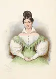 Portrait einer Bürgersfrau im grünen Kleid by Josef Kriehuber, watercolor, sold Jun 2017