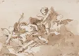 Zwei Putti mit Tauben in den Wolken by Giovanni Domenico Tiepolo, pen and ink, sold Jun 2017