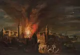Die Flucht Aeneas und Anchises aus dem brennenden Troja by Daniel van Heil, oil on panel, sold Jun 2017