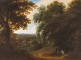 Landschaft mit Jägern und einem Engel by Jacques d'Arthois, oil on panel, sold Jun 2017