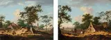 Gegenstücke: Holländische Landschaften mit Bauernhäusern by W. de Jong, oil on panel, sold Jun 2017