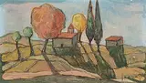 Hügelige Landschaft by Guido Gonzato, oil on board, sold Jun 2017