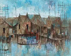 Fischerdorf by Sawat Tantisuk, oil on canvas, sold Jun 2017
