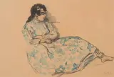 Frau in blauem Kleid by Emil Orlík, 1912, watercolor, offered Jun 2017