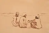 Sitzende Männer mit Kind by Emil Orlík, 1912, ink, sold Jun 2017