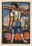 Aide-Bourreau (portant un des bois de la croix) by Georges Rouault, 1939, color aquatint, offered Jun 2017