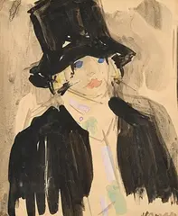 Frau mit Zylinder by Vaszary János, watercolor, sold Jun 2017
