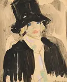 Frau mit Zylinder by Vaszary János, watercolor, sold Jun 2017