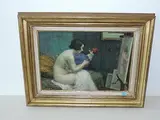 Modell mit Puppe by Rene Marie Joly de Beynac, oil on board, offered Jun 2017