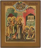 Russisch, um 1900 by Die Gottesmutter erscheint Sergej von Radonesh, tempera, sold Jun 2017