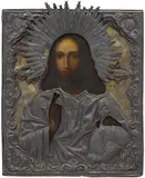 Russisch, Mitte 19.Jh by Christus Pantokrator mit Silberoklad, tempera, sold Jun 2017