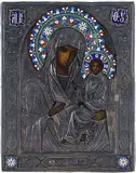 Russisch, Ende 19.Jh by Gottesmutter Jugskaja mit emailliertem Silberoklad, tempera, sold Jun 2017