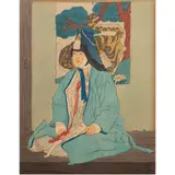 Wedding Guest by Elizabeth Keith, woodcut in colors, sold Nov 2023